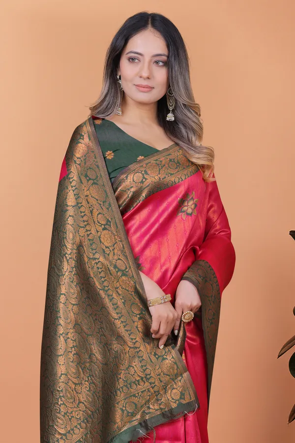 Rose_Ruby_Banarasi_Silk_Saree_With_Antique_Zari_Weave_For_Women