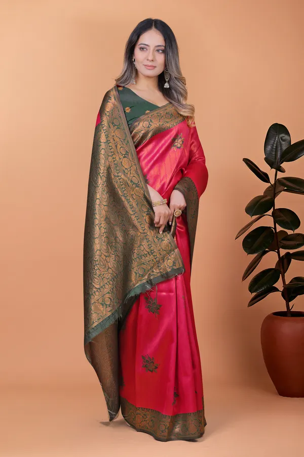Rose_Ruby_Banarasi_Silk_Saree_With_Antique_Zari_Weave_For_Women