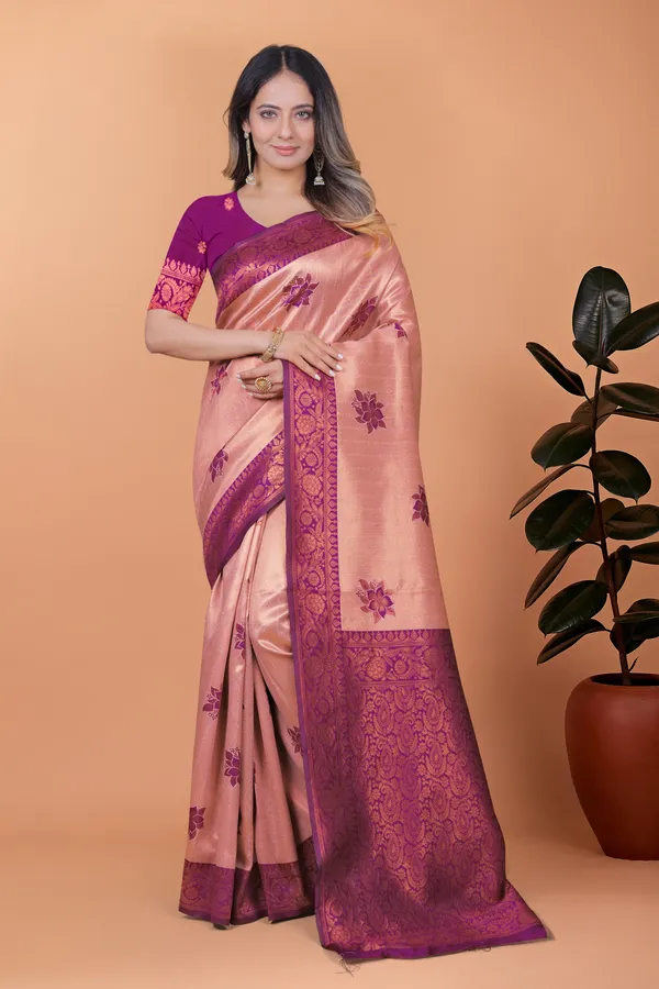 Peach_Rosewood_Elegance_Banarasi_Silk_Saree_For_Women