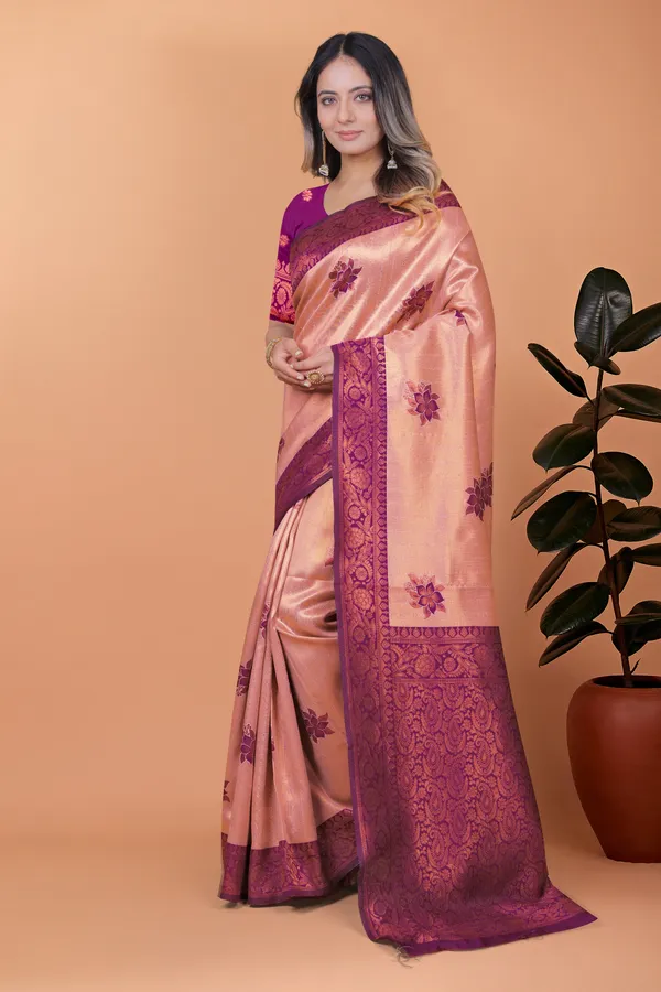 Peach_Rosewood_Elegance_Banarasi_Silk_Saree_For_Women
