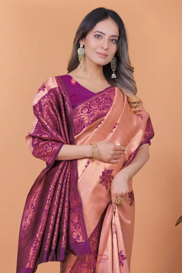 Peach_Rosewood_Elegance_Banarasi_Silk_Saree_For_Women