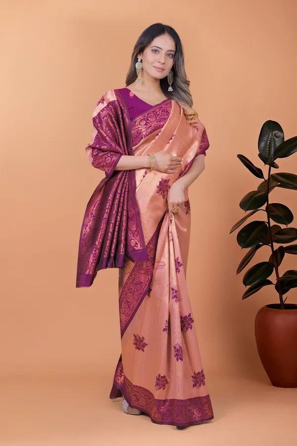 Peach_Rosewood_Elegance_Banarasi_Silk_Saree_For_Women