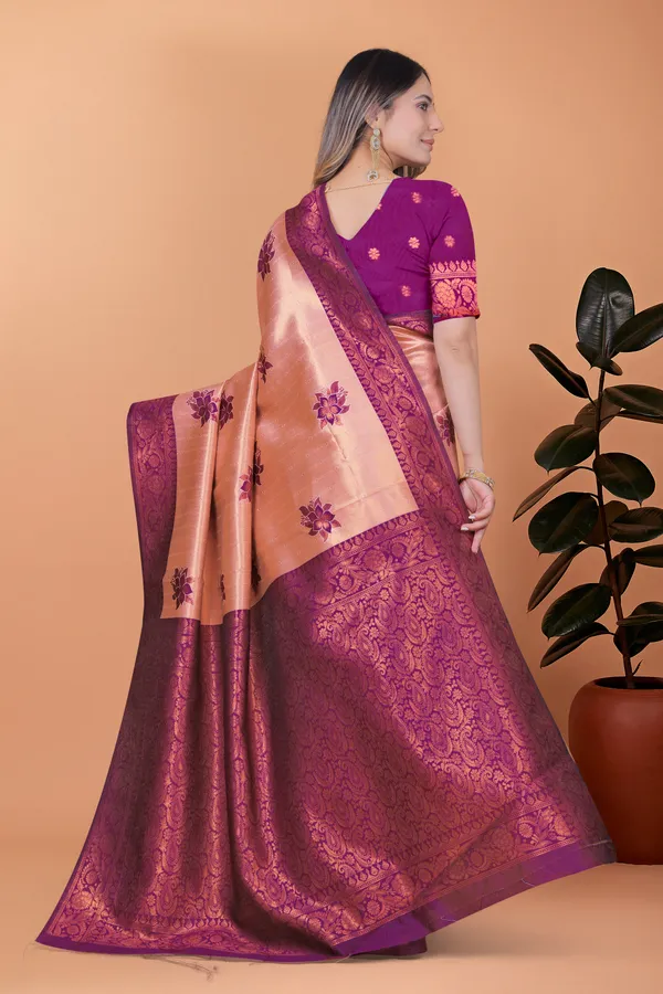 Peach_Rosewood_Elegance_Banarasi_Silk_Saree_For_Women