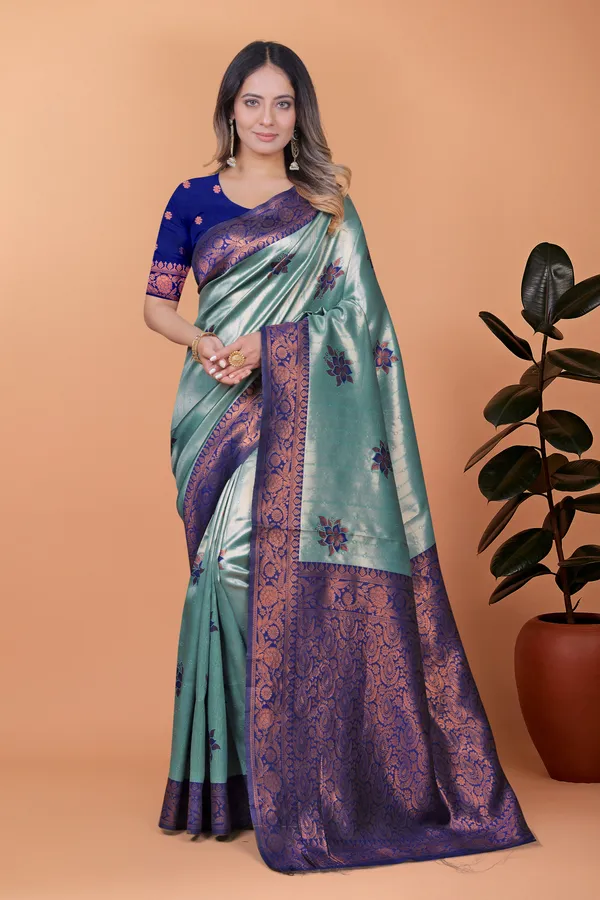 Mint_Green_Celestial_Grace_Banarasi_Silk_Saree_For_Women