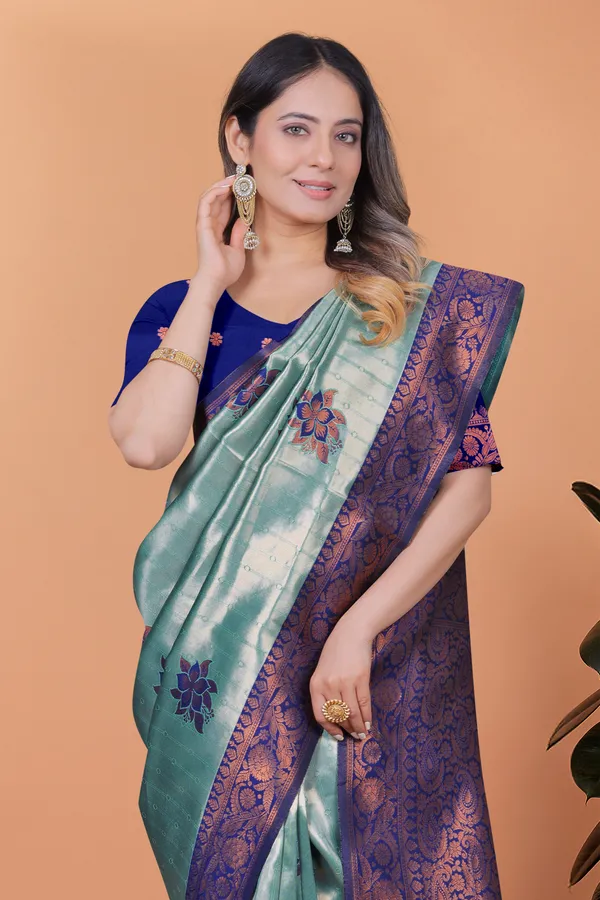 Mint_Green_Celestial_Grace_Banarasi_Silk_Saree_For_Women