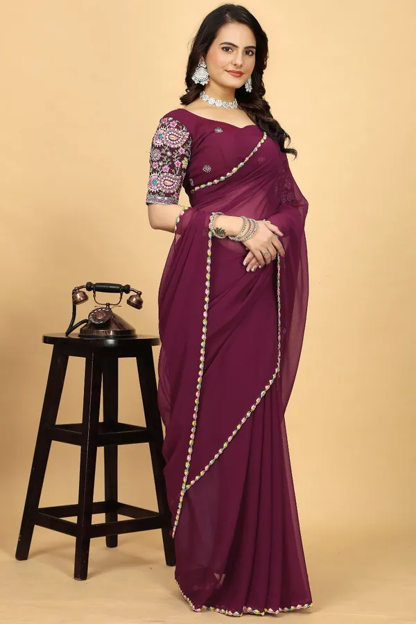 Maroon_Georggete_Fabric_Latest_Saree_Collection_Divisha_For_Women