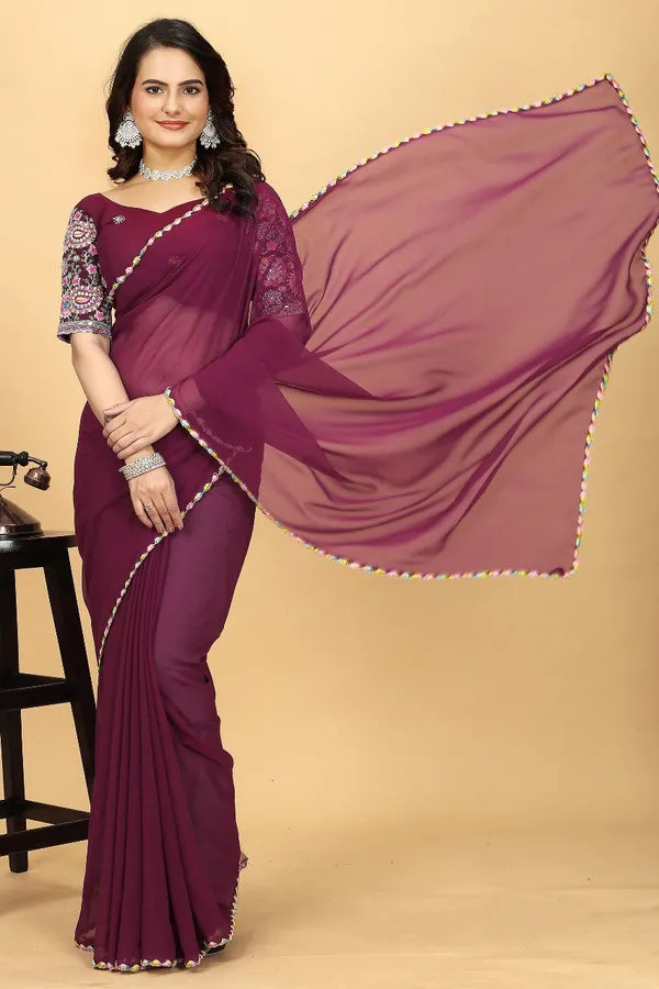 Maroon_Georggete_Fabric_Latest_Saree_Collection_Divisha_For_Women