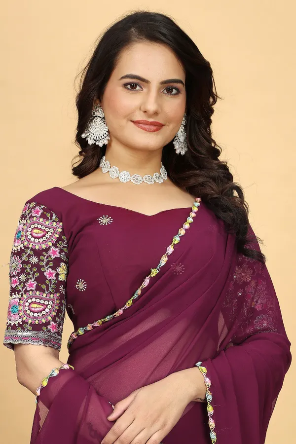 Maroon_Georggete_Fabric_Latest_Saree_Collection_Divisha_For_Women