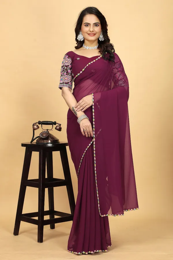 Maroon_Georggete_Fabric_Latest_Saree_Collection_Divisha_For_Women