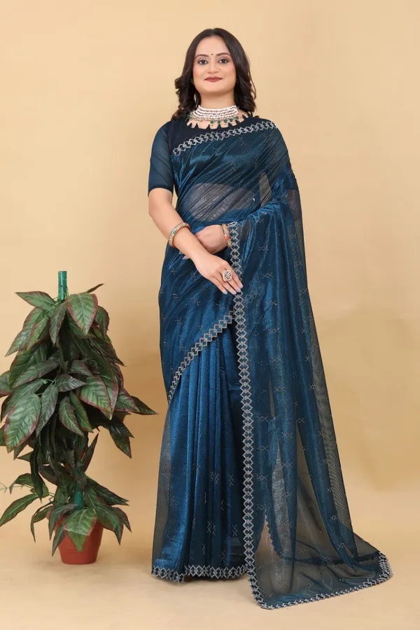 Blue_Net_Silk_Fabric_Latest_Saree_Collection_For_Women