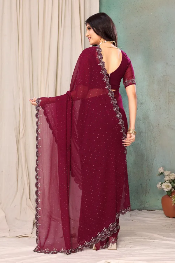 Wine_Net_Silk_Fabric_Latest_Saree_Collection_For_Women
