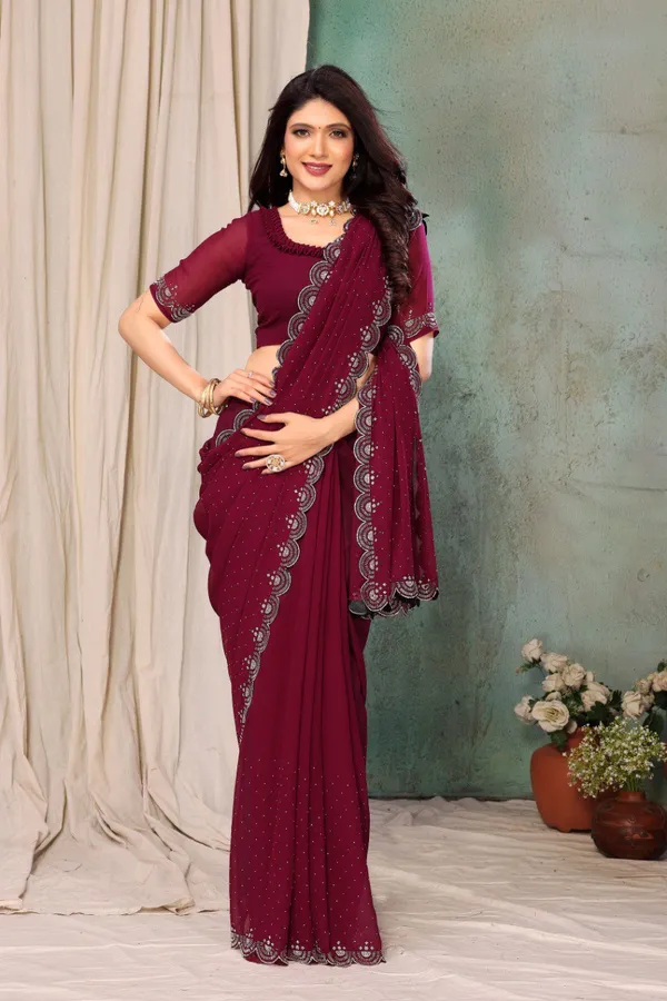 Wine_Net_Silk_Fabric_Latest_Saree_Collection_For_Women
