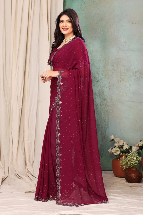 Wine_Net_Silk_Fabric_Latest_Saree_Collection_For_Women
