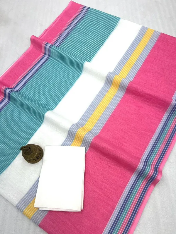 Pink_&_Blue_Linen_Chic_Floral_Printed_Saree_For_Women
