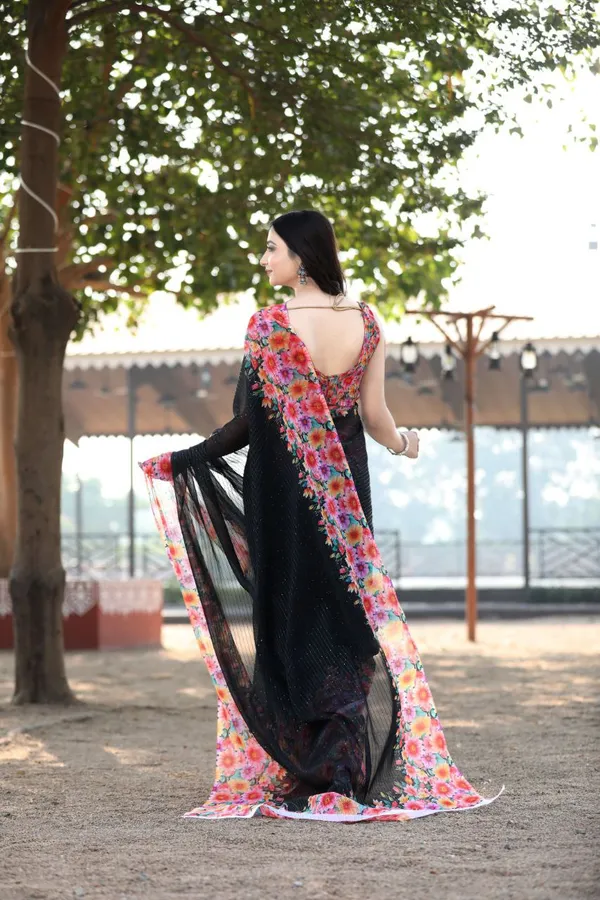 Black_Linen_Urban_Blossom_Modern_Saree_with_Digital_Floral_Design_For_Women