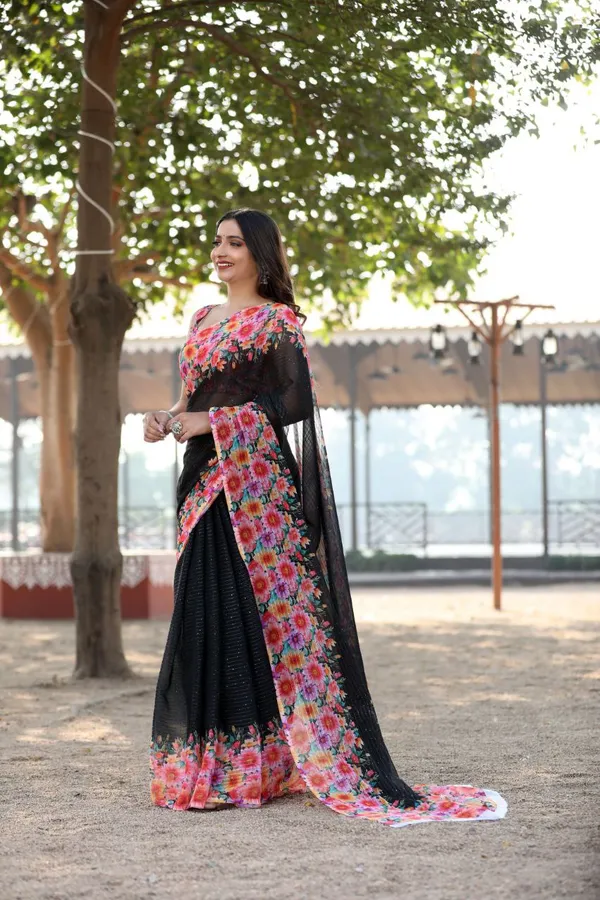 Black_Linen_Urban_Blossom_Modern_Saree_with_Digital_Floral_Design_For_Women