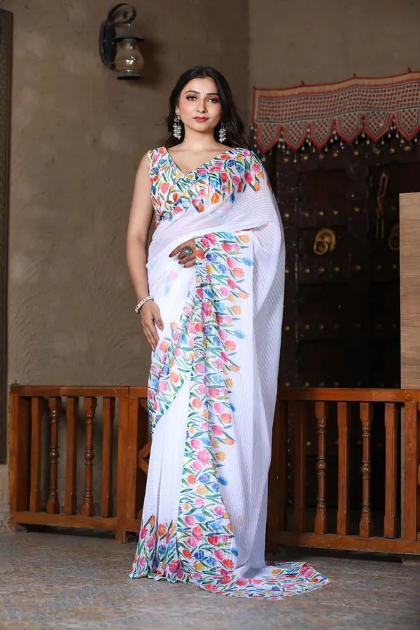 White_Linen_Urban_Blossom_Modern_Saree_with_Digital_Floral_Design_For_Women