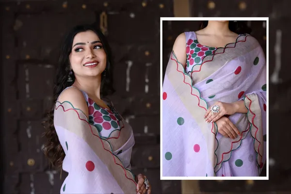 Lavender__Linen_Petal_Play_Lightweight_Saree_with_Trendy_Bloom_Patterns_For_Women