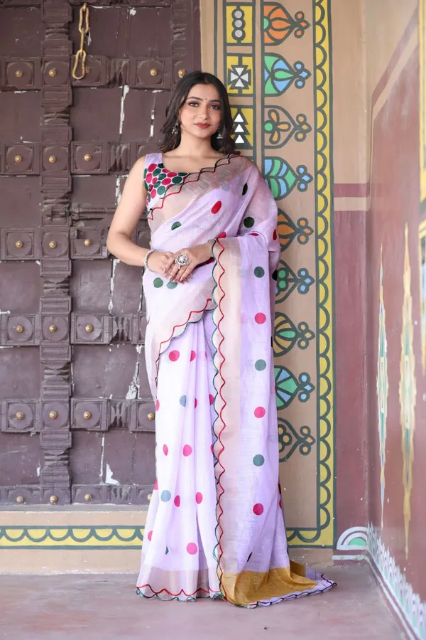 Lavender__Linen_Petal_Play_Lightweight_Saree_with_Trendy_Bloom_Patterns_For_Women