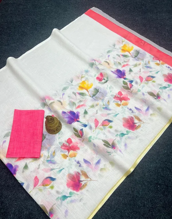 White_And_Pink_Linen_Saree_with_Soft_Floral_Charm_For_Women
