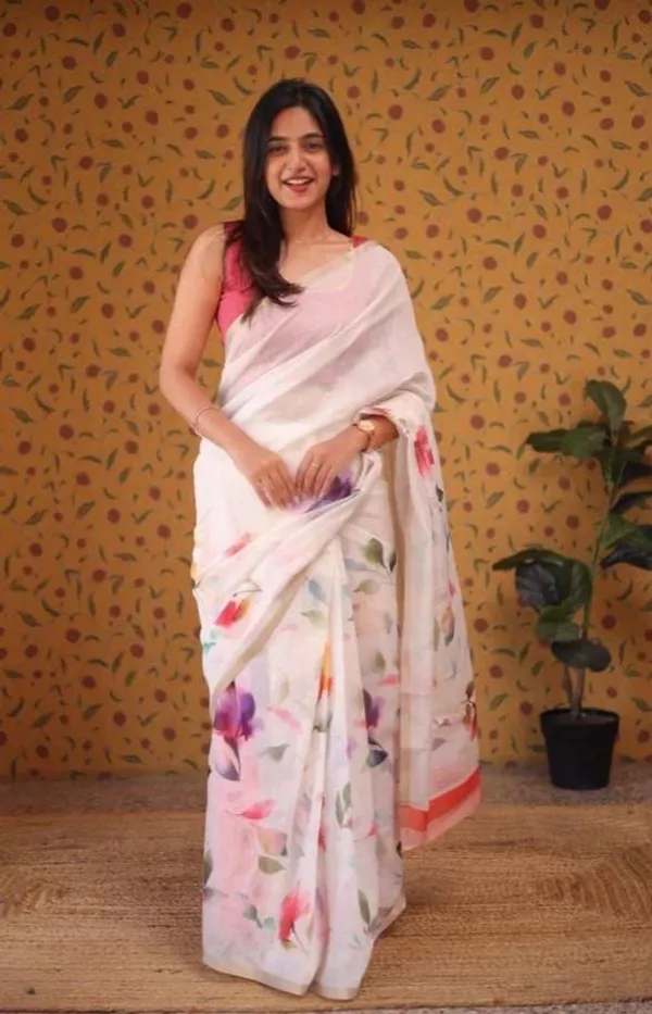 White_And_Pink_Linen_Saree_with_Soft_Floral_Charm_For_Women