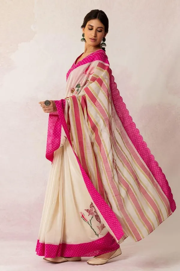 Pink_Linen_Rosette_Flow_Floral-Printed_Saree_For_Women