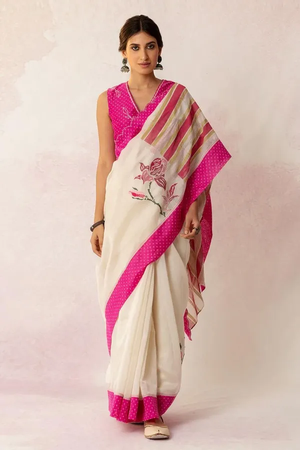Pink_Linen_Rosette_Flow_Floral-Printed_Saree_For_Women