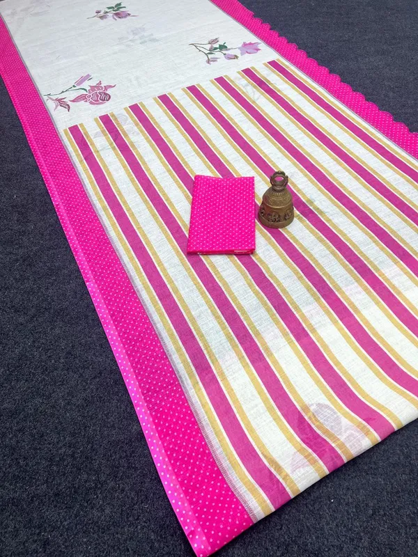 Pink_Linen_Rosette_Flow_Floral-Printed_Saree_For_Women