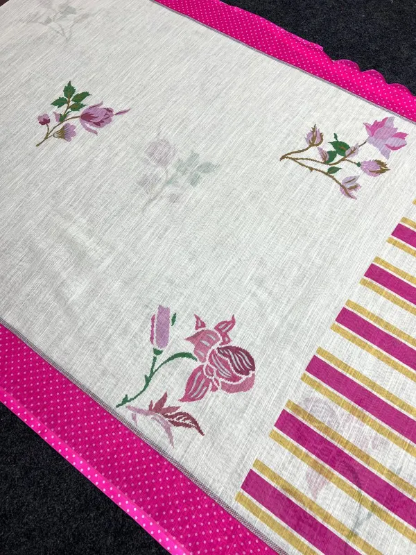 Pink_Linen_Rosette_Flow_Floral-Printed_Saree_For_Women