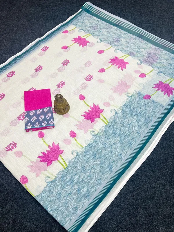 Pink_Linen_Saree_with_Soft_Floral_Charm_For_Women