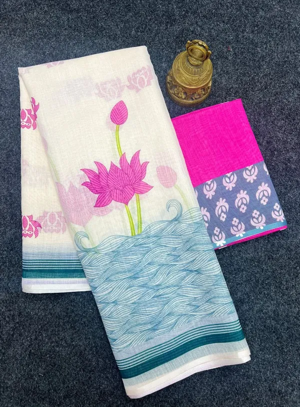 Pink_Linen_Saree_with_Soft_Floral_Charm_For_Women