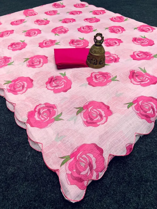Pink_Linen_Rosette_Flow_Floral-Printed_Saree_For_Women