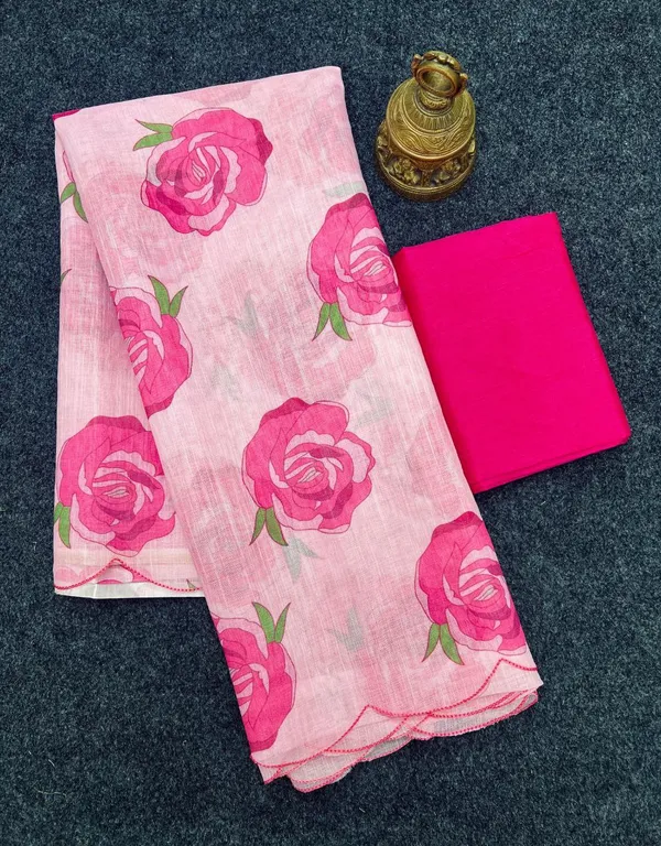 Pink_Linen_Rosette_Flow_Floral-Printed_Saree_For_Women