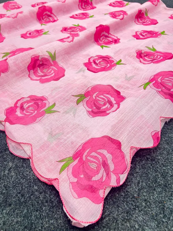 Pink_Linen_Rosette_Flow_Floral-Printed_Saree_For_Women