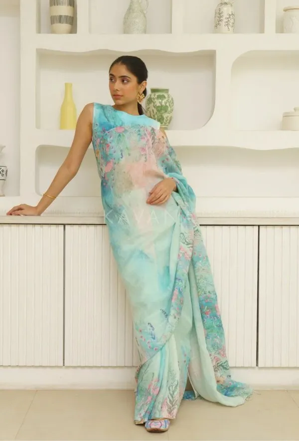Blue_Grace_Linen_Saree_with_Soft_Floral_Charm_For_Women