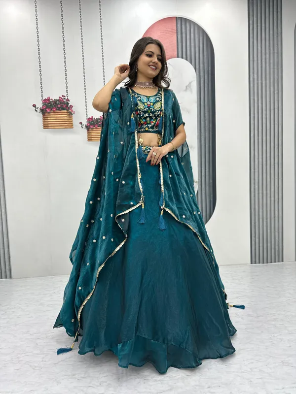 Firozi_Heavy_Embroidery_Thread_&_Sequence_Work_With_Fancy_Latakan_Lehenga_For_Women