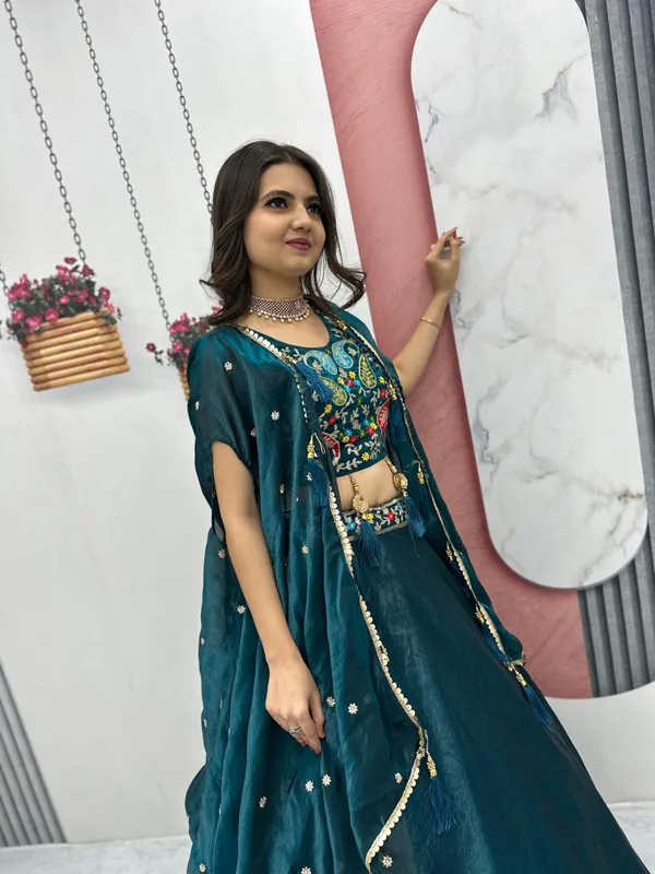 Firozi_Heavy_Embroidery_Thread_&_Sequence_Work_With_Fancy_Latakan_Lehenga_For_Women