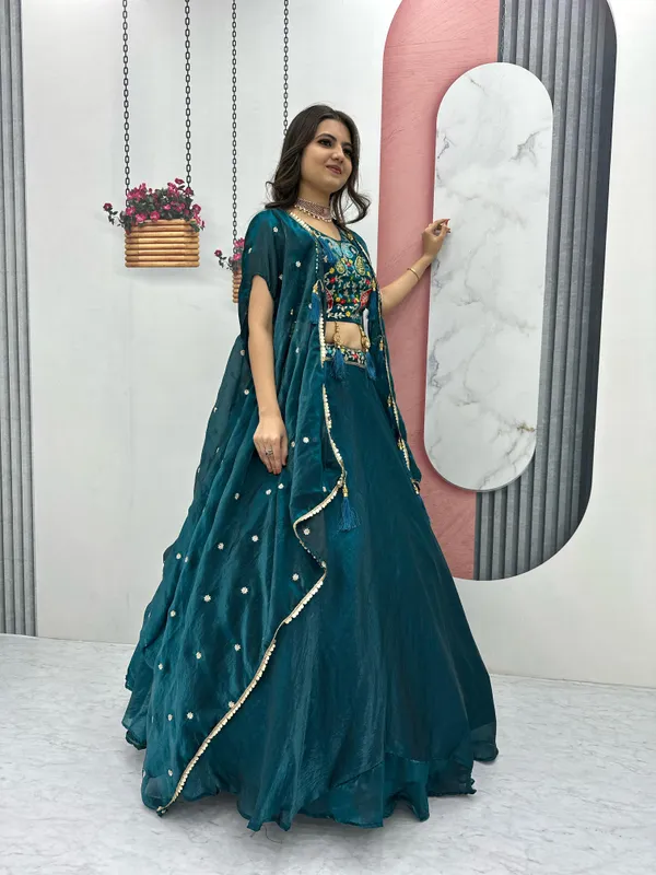 Firozi_Heavy_Embroidery_Thread_&_Sequence_Work_With_Fancy_Latakan_Lehenga_For_Women