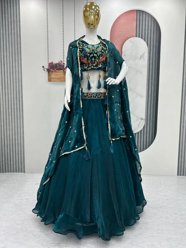 Firozi_Heavy_Embroidery_Thread_&_Sequence_Work_With_Fancy_Latakan_Lehenga_For_Women