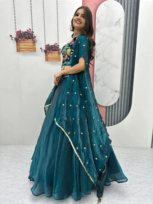 Firozi_Heavy_Embroidery_Thread_&_Sequence_Work_With_Fancy_Latakan_Lehenga_For_Women