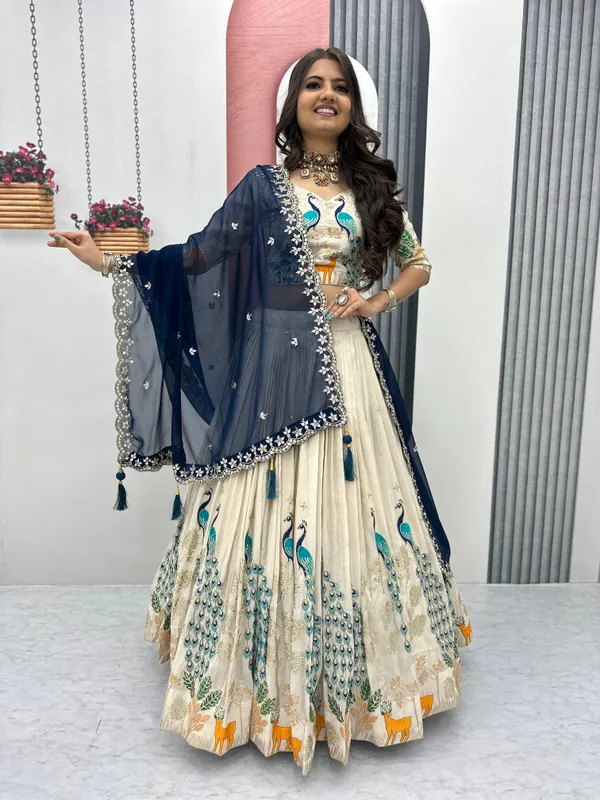 Off_White_Pure_Silk_Peacock_Design_Ready_to_Wear_Lehenga_For_Women