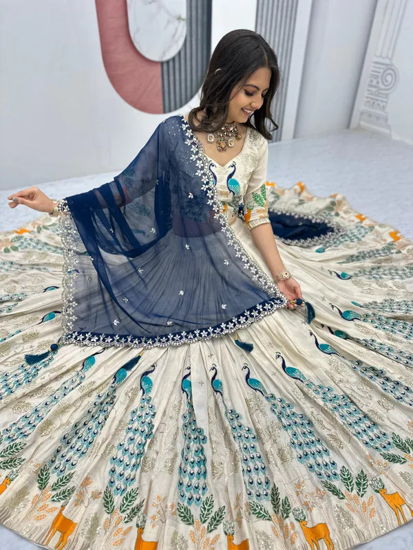 Off_White_Pure_Silk_Peacock_Design_Ready_to_Wear_Lehenga_For_Women