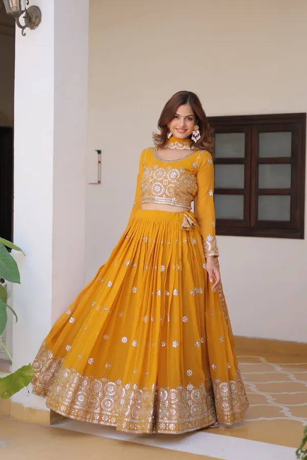 Yellow_Heavy_Embroidert_Work_Lehenga_For_Women