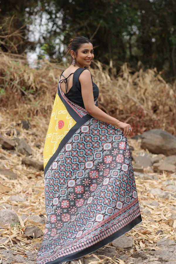 Yellow_Satin_Digital_Print_Saree_with_Glossy_Finish_For_Women