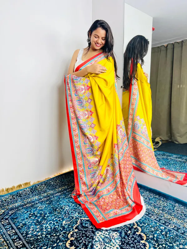 Yellow_Satin_Luxury_Japan_Saree_with_Artistic_Digital_Prints_For_Women