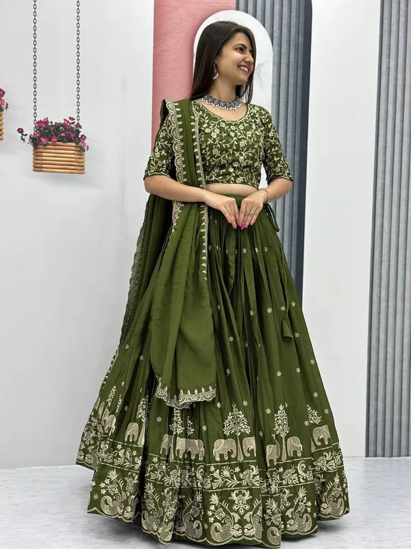 Mehendi_Chinon_Elegant_Ready-to-Wear_Lehenga_Set_With_Blouse_and_Dupatta_For_Women