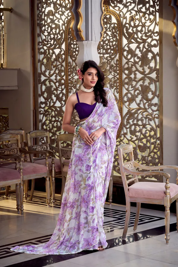 Lavender__Weightless_Marbal_(Georgette)_Printed_with_love_and_petals_Saree_For_Women