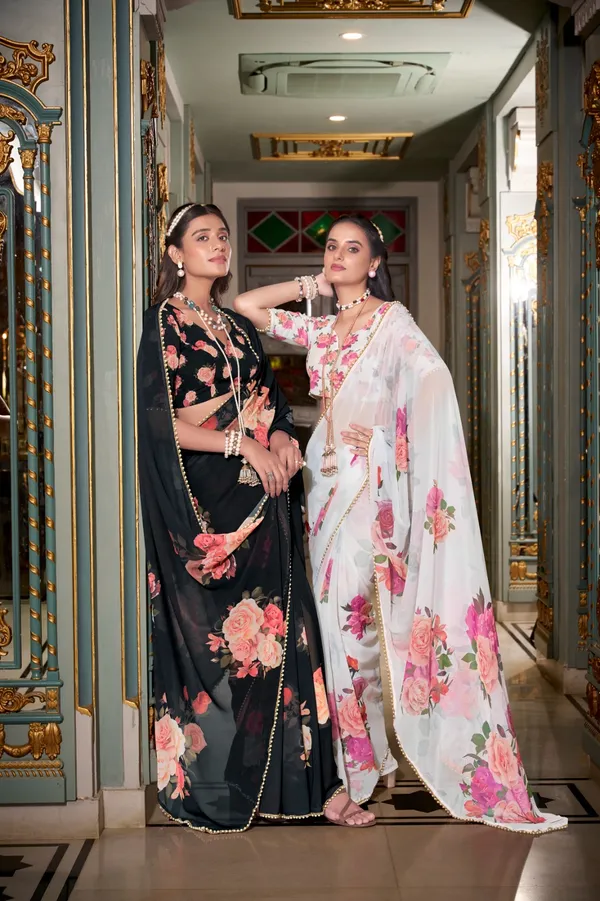 Black_georgette_printed_saree_with_Pearl_lace_border_For_Women