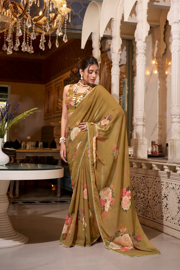 Brown_georgette_printed_saree_with_Pearl_lace_border_For_Women