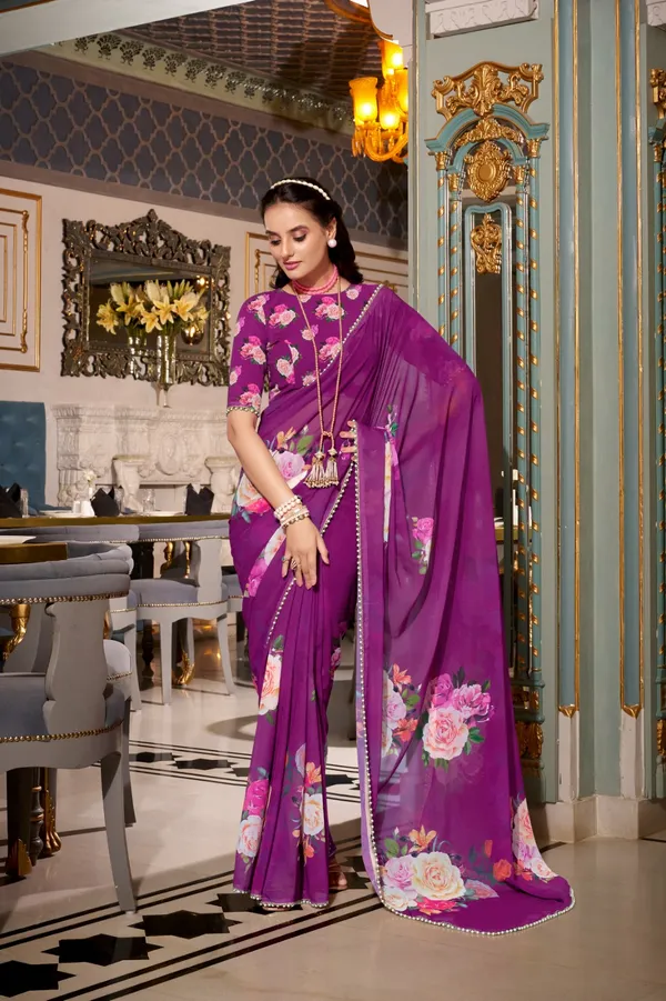 Purple_georgette_printed_saree_with_Pearl_lace_border_For_Women